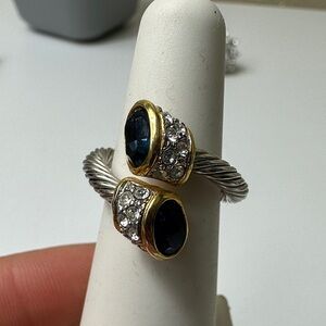 Elegant Twisted Band Ring with Navy Blue Stones and Crystal Accents size 5